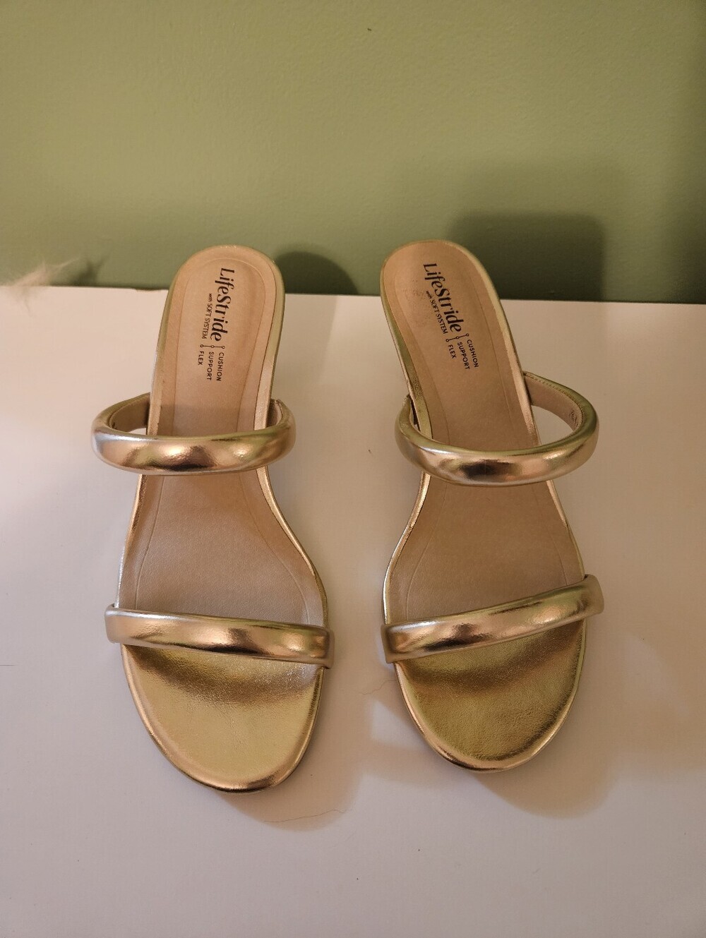 Life Stride Metallic Gold Double Band Slide Mules